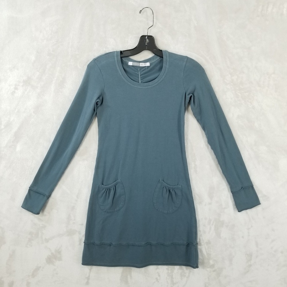 Athleta Rooted Dress Women XXS Teal‎ Long Sleeve Cotton Blend Stretch Athletic